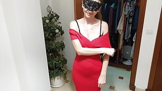 Try On   Flashing My Pussy In Sexy Tight Red Dress