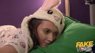 Fake Hostel Lesbian 3way With Hot Busty Young Brunette Babes